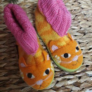 Girls Garnet HIll 100% Wool Kitty Cat Slippers Sz. 6 Made in Germany